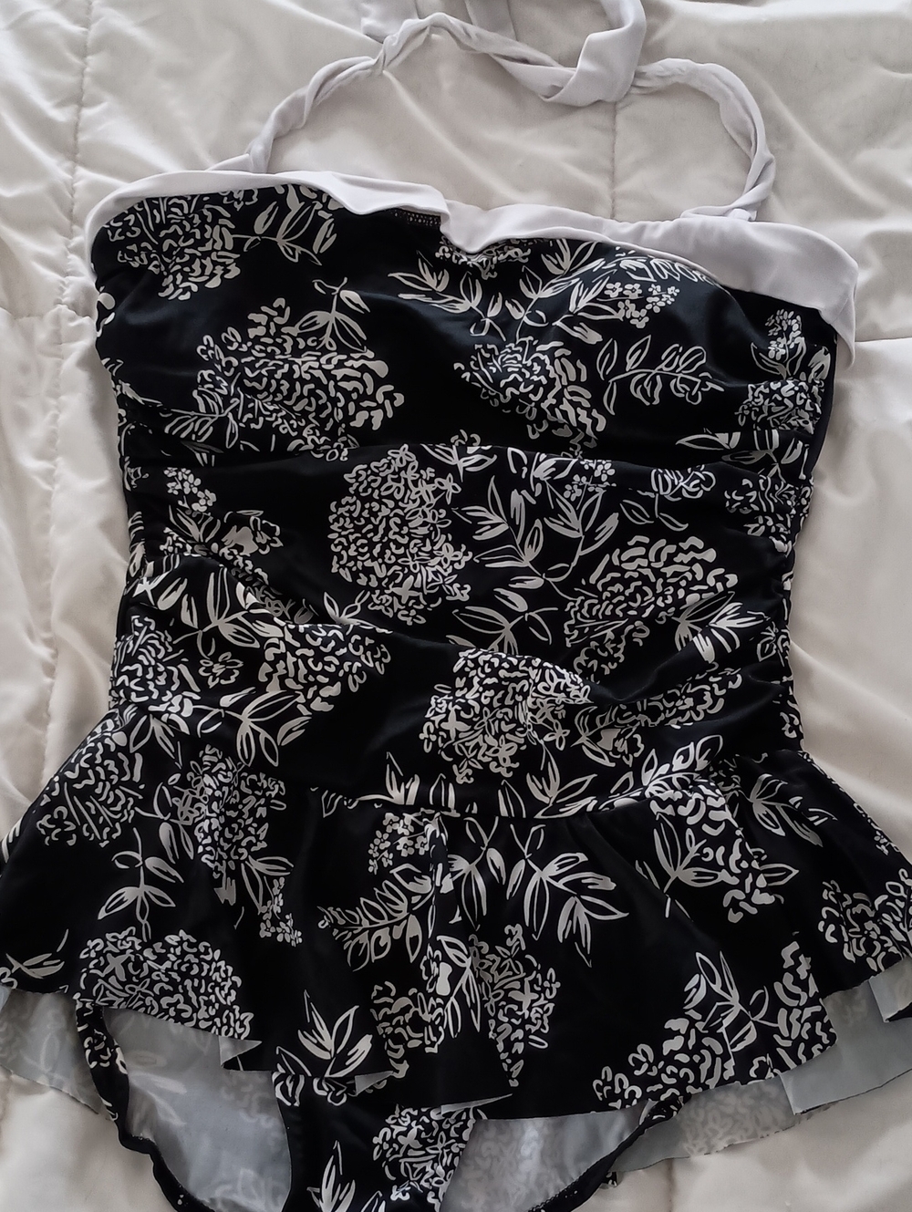 Black & White Floral Peplum One-Piece Swimsuit